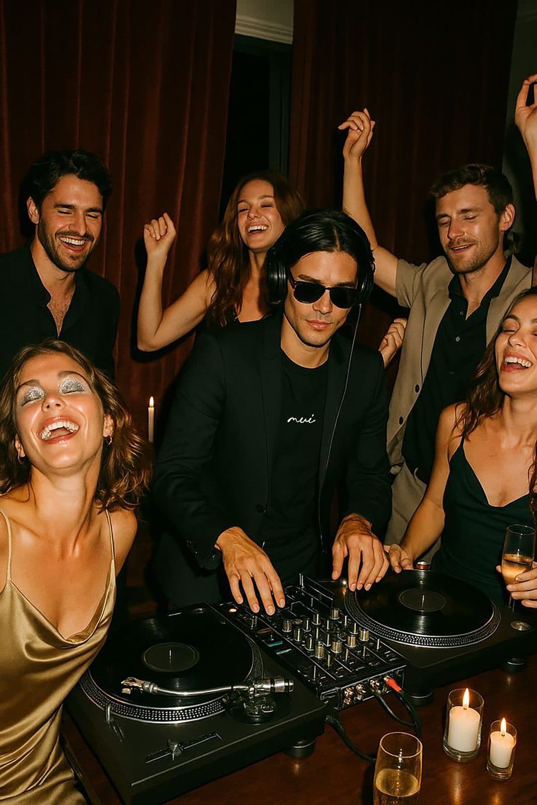 Fiesta con DJ y camiseta de MUI